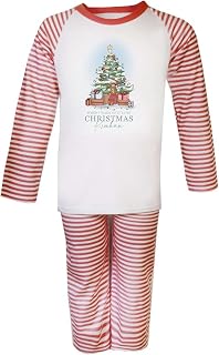 Personalised Children's Christmas Pyjamas Red Stripe Red Christmas Pyjamas Pjs when I wake up Blue Christmas Tree
