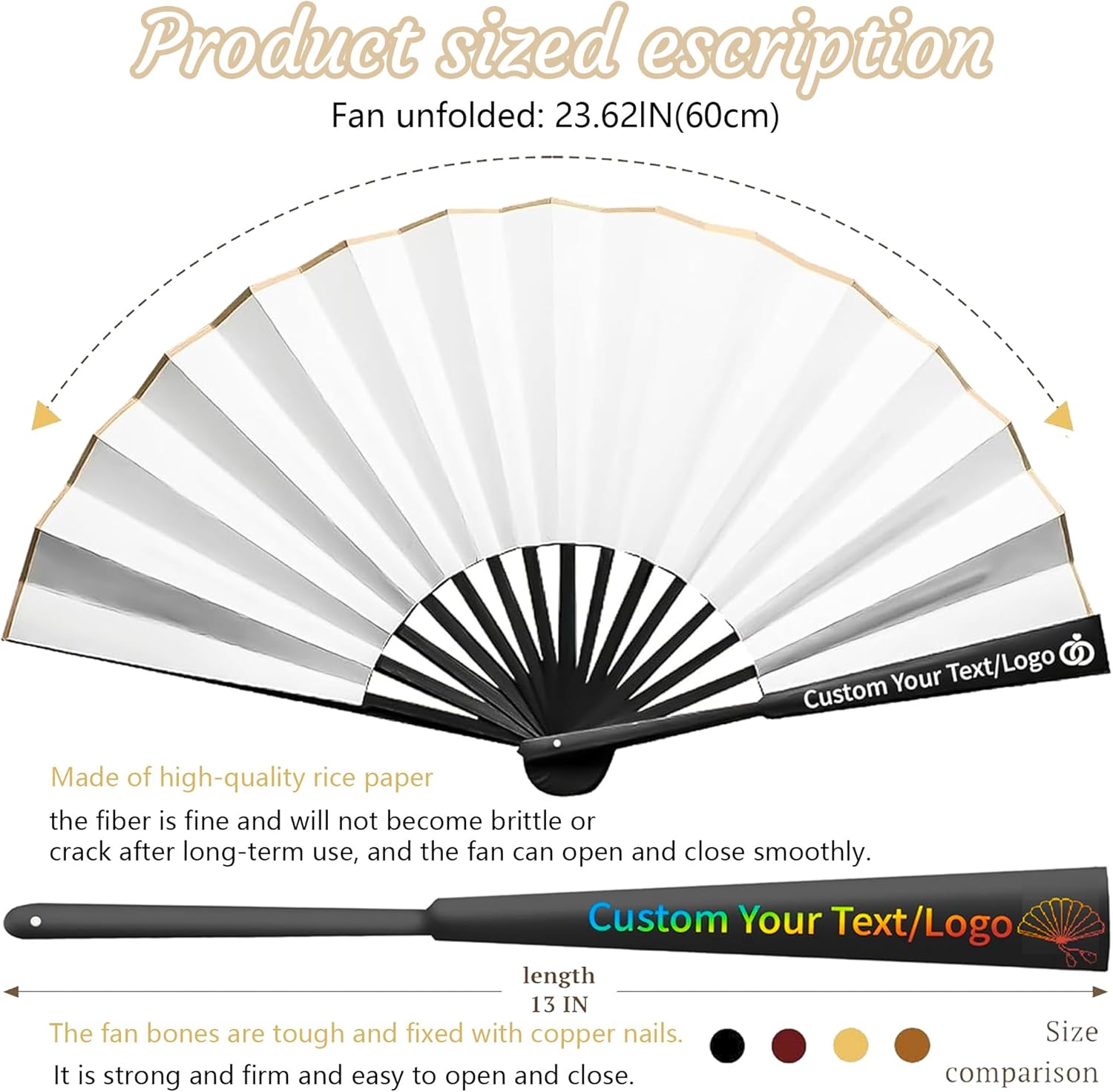 Customized Line Dance Popping Clack Fan - Personalized Decorative Folding Hand Fan with Photo/Text/Logo for Wedding Dance Parties, Church Events, Rave Performances & Cosplay (100)