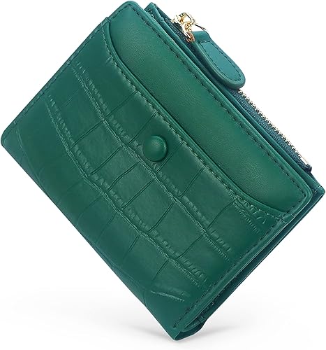 Cartera pequeña para mujer, cartera compacta de cuero plegable para mujer con cremallera, Patrón de piedra, verde oscuro, Moda