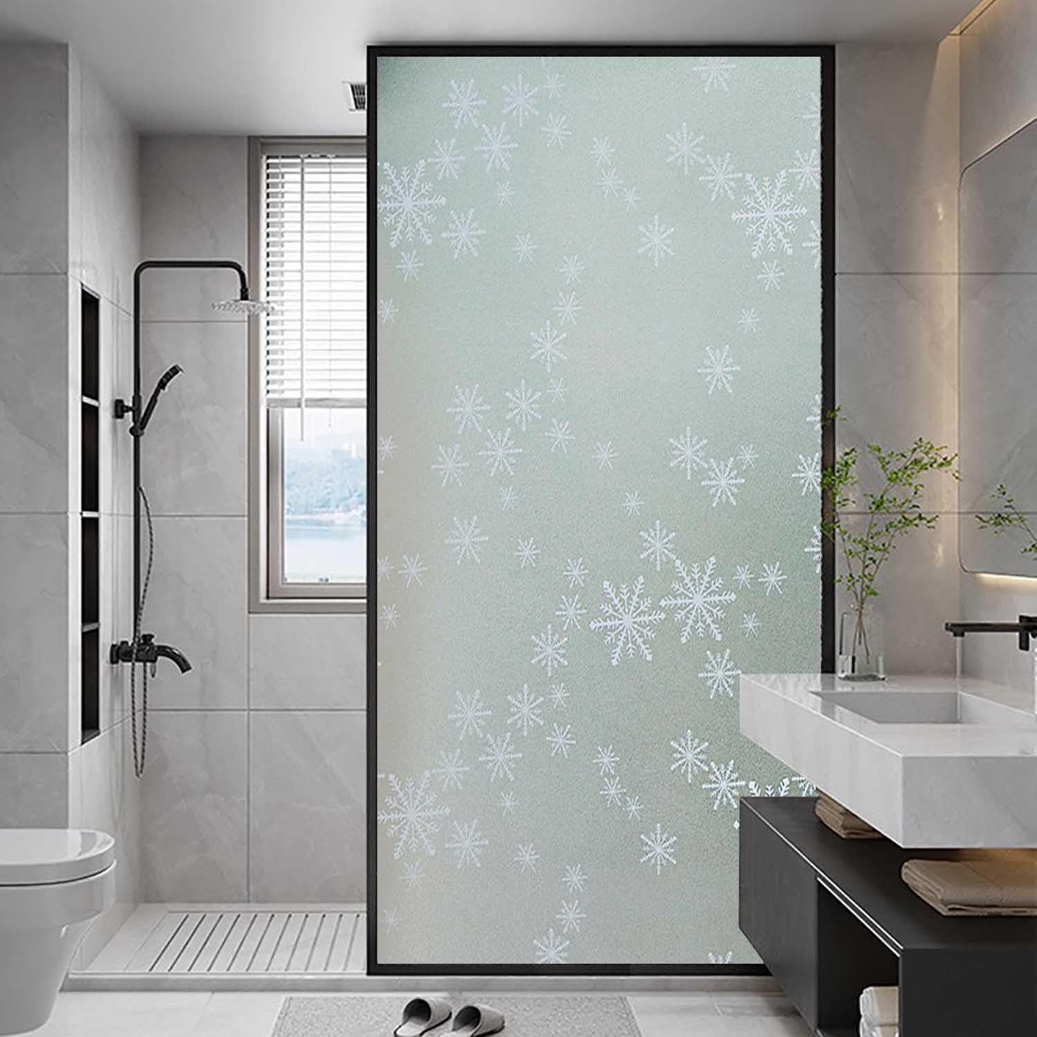 XQKXHZ Opaque Privacy Film for Windows,UV Blocking,Non-Adhesive,Heat Control,Static Cling Snowflake Decorative Window Film,Anti Glare Window Coverings Film for Home Bathroom Kitchen Offfice,90x200cm