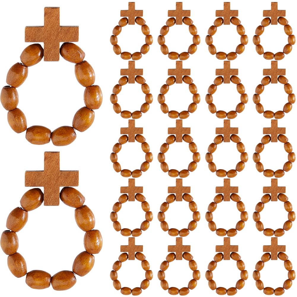 DICOSMETIC 30 piezas de madera con rosario católico de dedo anillo de rosario de bolsillo con cruz de madera de vara de oro sagrada país sagrado perlas anillo bautizo regalo para hombres mujeres boda