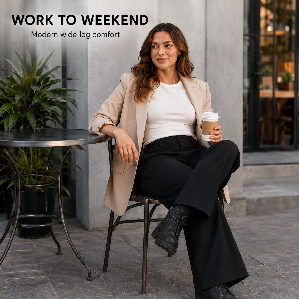 Dickies Pantaloni da lavoro da donna a gamba larga, vita media, vestibilità regolare, con tasche, per ufficio, uniformi, uso casual, nero, 50