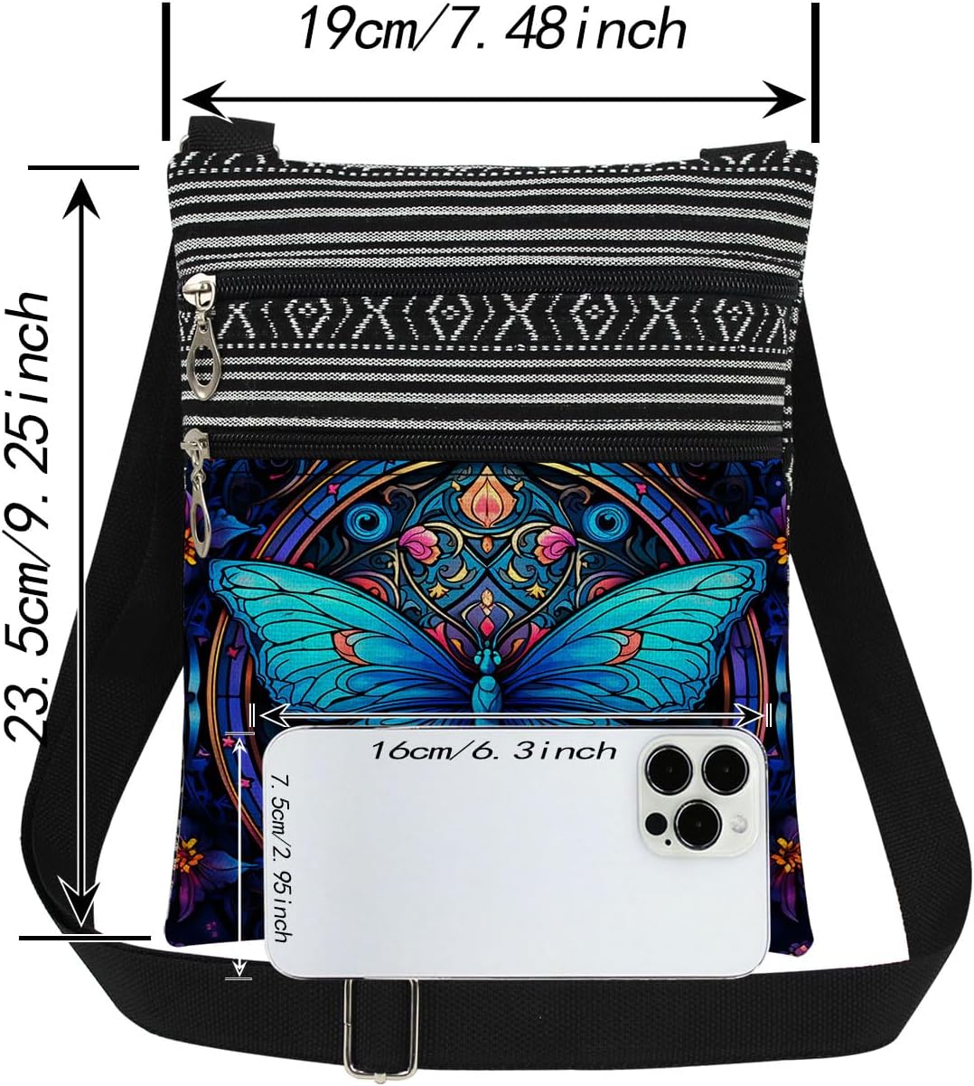 Blue Butterfly Crossbody Bag Women Travel Adjustable Shoulder Strap Messenger Bag Unique Birthday Festival Gift Idea for Friend Sister Daily Use Purse - Image 4