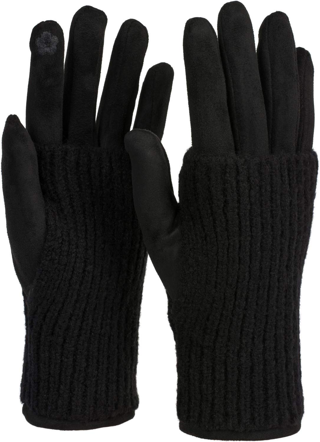 styleBREAKER Women's Cozy Touchscreen Gloves with Removable Knit Cuffs, Warm Winter Gloves for Icy Days 09010022, Colour:Black