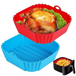 2 PCS Square Silicone Air Fryer Liners - 8 Inch Reusable Air Fryer Pot - Air Fryer Accessories