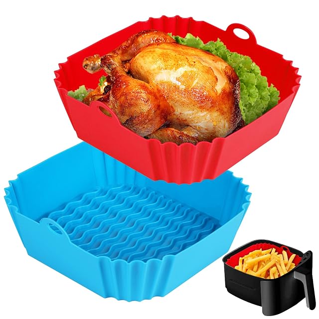 2 PCS Square Silicone Air Fryer Liners - 8 Inch Reusable Air Fryer Pot - Air Fryer Accessories