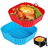 Boribim 2 PCS Square Silicone Air Fryer Liners - 8 Inch Reusable Air Fryer Pot - Air Fryer Accessories - Air Fryer Inserts for 4 to 7 QT Oven Microwave Accessories (Red + Blue)