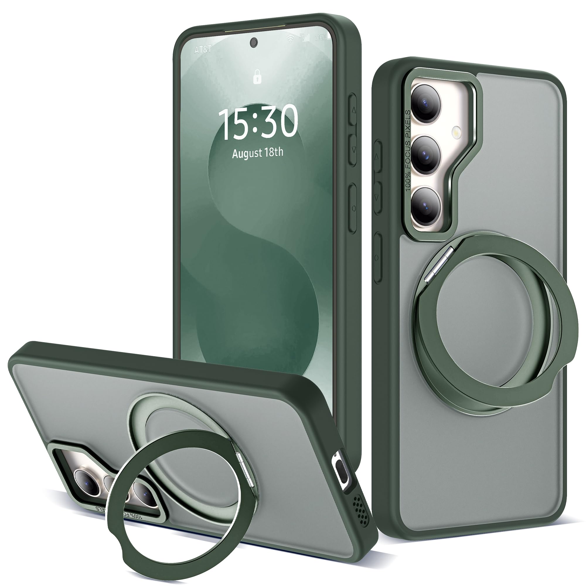 for Samsung Galaxy S25 Plus Case with 360° Spin Stand,Dark Green