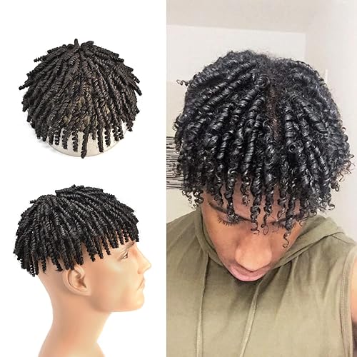 Trenzas afro Toupee para hombres negros, rastas de cabello humano, tupé para hombres negros, trenzas de ganchillo, unidades de cabello humano