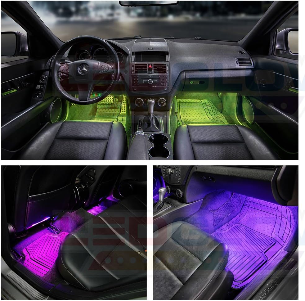 LEDGlow 8pc Flexible Million Color Multi-Color LED Interior Footwell Underdash Neon Lighting Kit for Cars & Trucks - 15 Solid Colors - 10 Unique Patterns - Music Mode - Includes Control Box & Remote