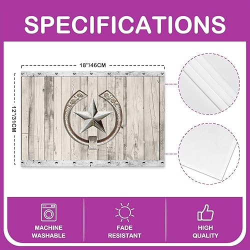 Miniatura 4 de Western Texas - Juego de 4 manteles individuales de 12 x 18 pulgadas, manteles individuales de herradura de estrellas rústicas, manteles