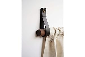 KEYAIIRA Leather Curtain Rod Holder - Wooden Curtain Rod Bracket Holder for...