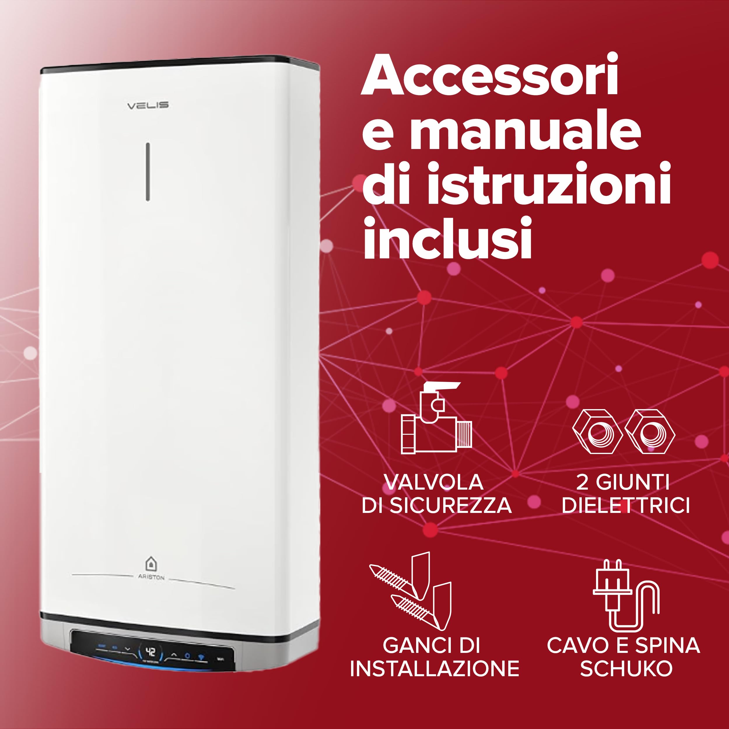 Ariston VelisDune Wifi-FE Chauffe-eau électrique 80 litres vertical/horizontal 275x506x1066 ECOEVO contrôle température à distance