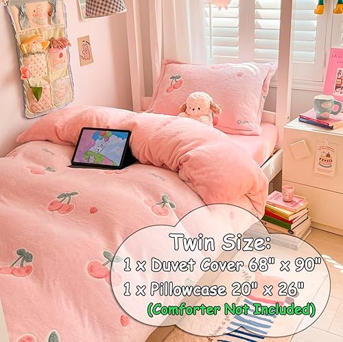 Miniatura 5 de LMONMOO Juego de funda de edredón tamaño individual, juego de funda de edredón de fresa rosa, súper suave, juego de ropa de cama kawaii, bonito