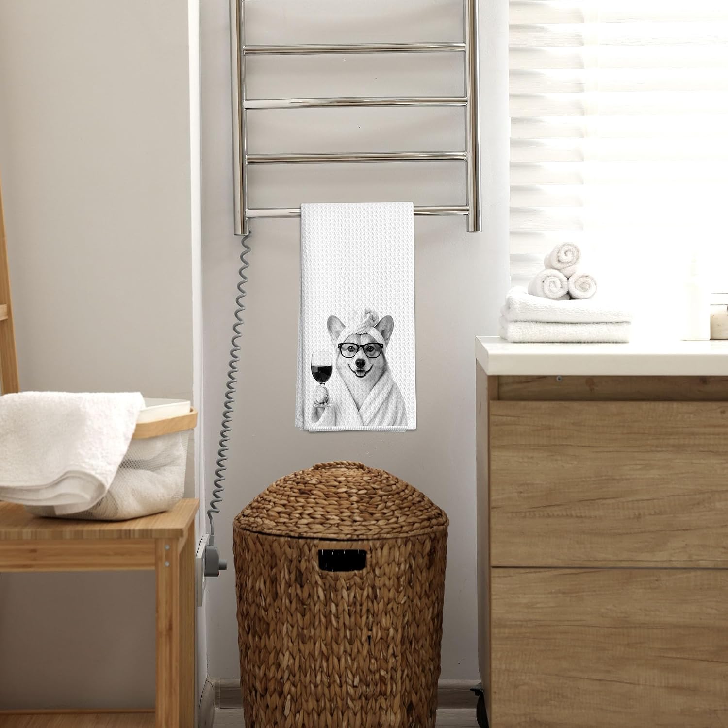Corgi Wine Bar Bathroom Kitchen Decor Dish Tea Towel, Gifts for Dog Lovers image 2