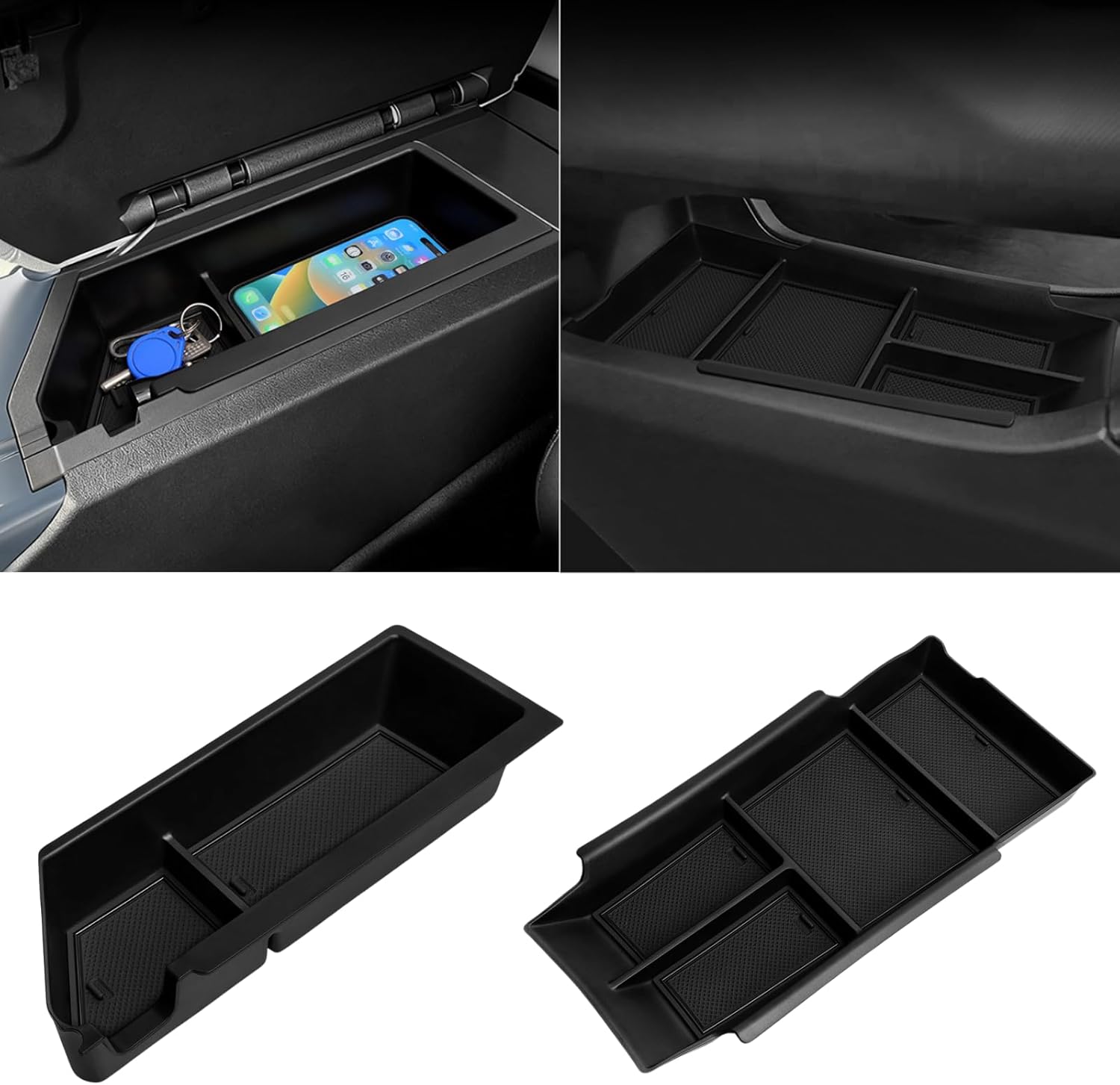 2 Pack Center Console Organizer for 2026 2025 2024 Chevy Equinox EV LT/RS Interior Accessories - Lower Center Console Organizer Tray& Armrest Storage Box - ABS Plastic, Black