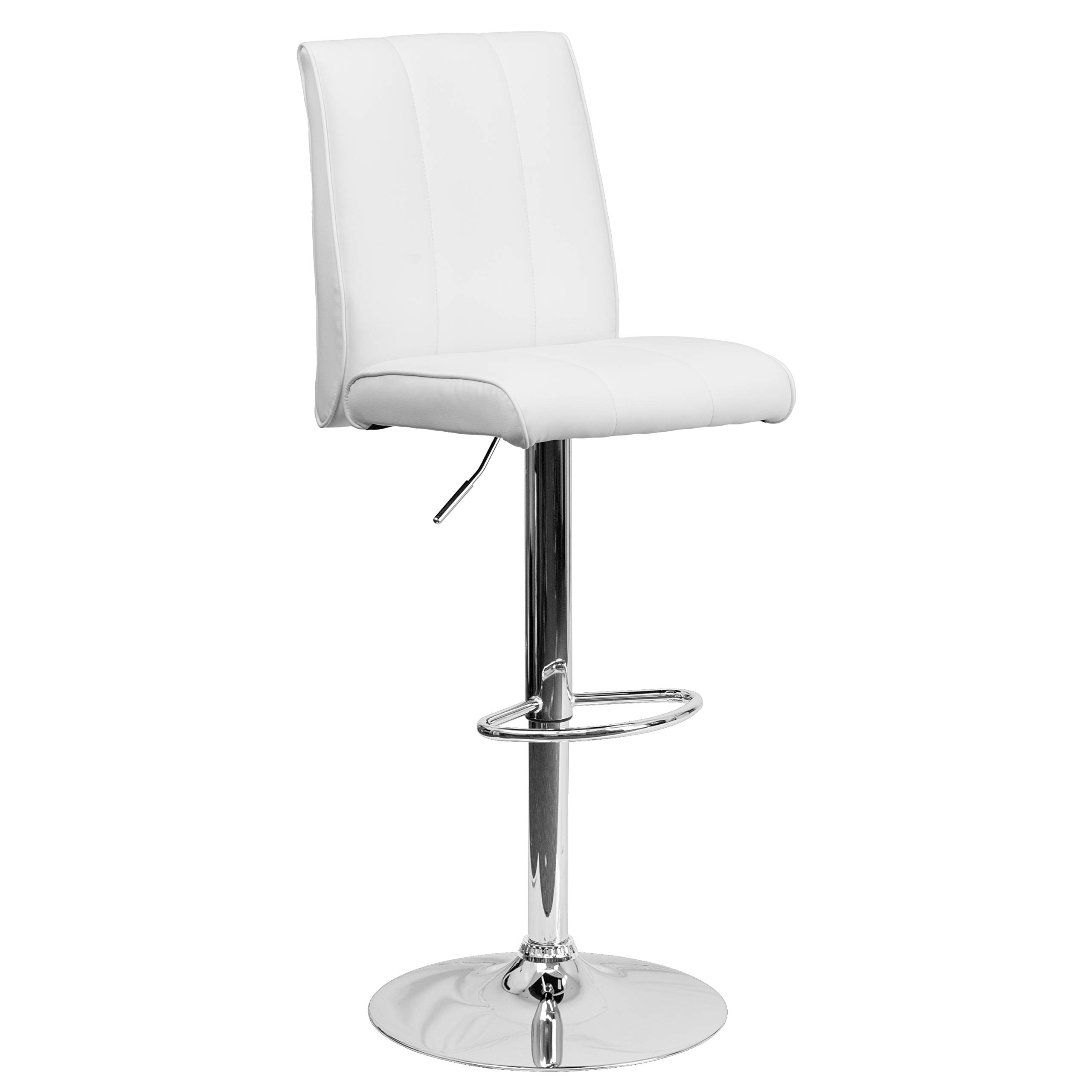 Flash Furniture - Sgabello da bar in vinile, altezza regolabile, con base cromata CH-122090-BLK-GG Confezione doppia 2 pezzi bianco