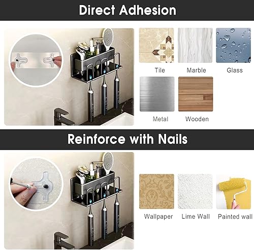 Miniatura 6 de Portacepillos de dientes, soporte de cepillado de dientes para organizador de ducha, soporte para cepillo de dientes montado en la pared,