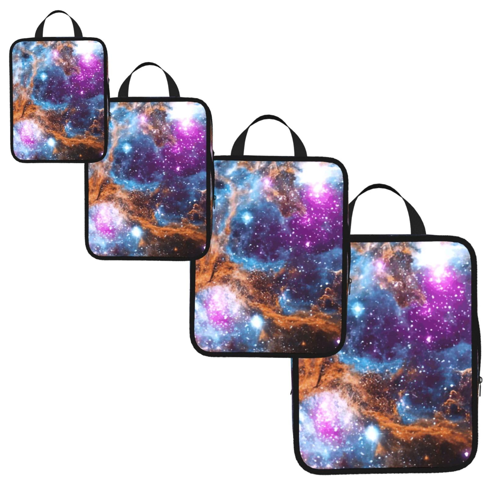 Universe Galaxy Space Print 4 Set Compression Packing Cubes for Suitcases,Expandable Storage Bags Organizers