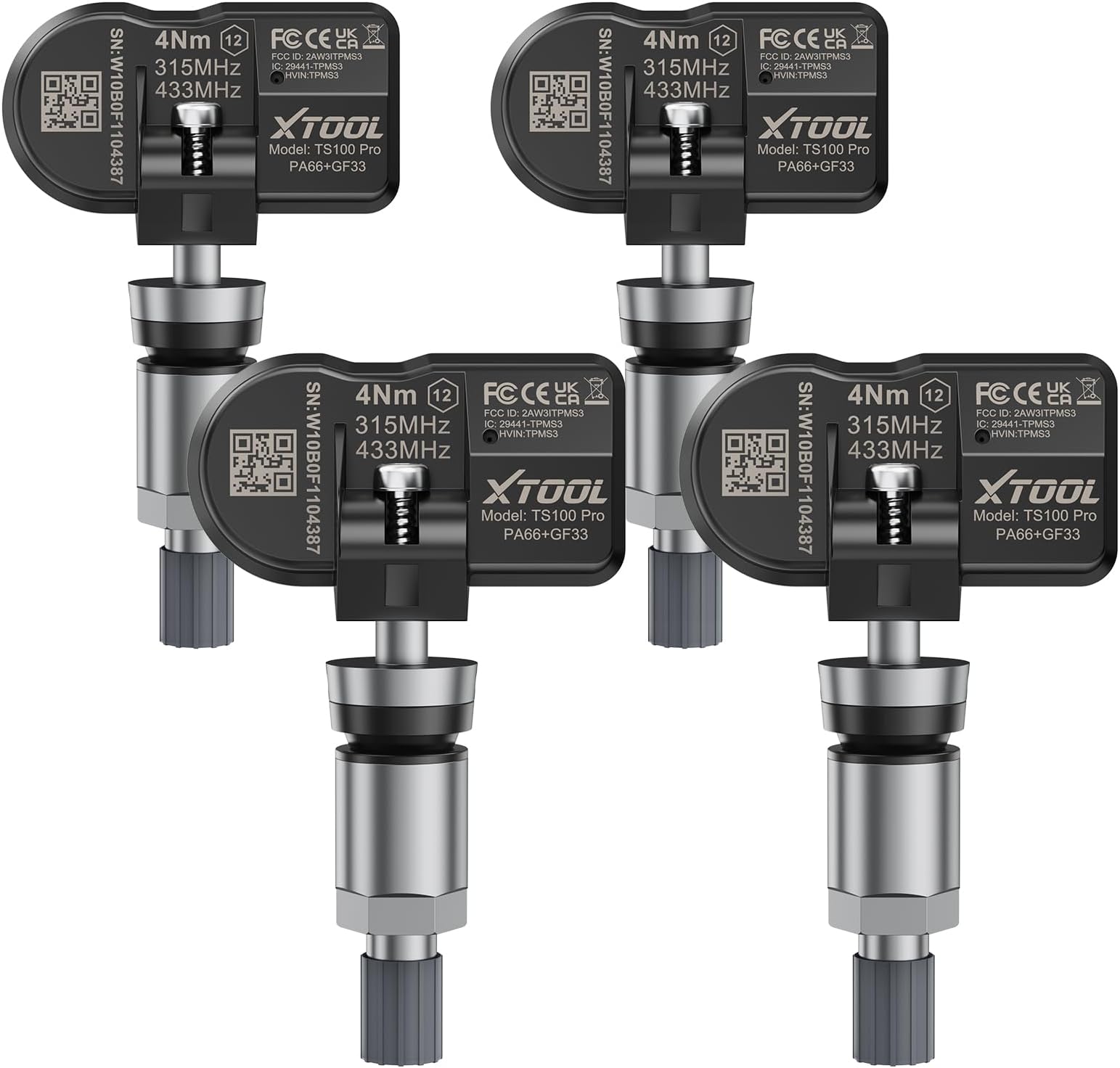 TPMS Sensors Set of 4: XTOOL TS100, 315/433MHz Tire Pressure Sensor, OEM Tire...