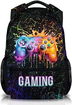 School Backpack for Boys, Back to School Supplies Gifts for Gamer Lovers, 17" Cool Gaming Backpacks for Preschool Elementary, Black Large Capacity Game Bookbag for Kids Students