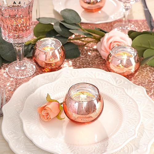 Miniatura 3 de LAMORGIFT 24 portavelas rosadas, portavelas votivas de vidrio de mercurio para decoraciones de fiesta de cumpleaños de 16 años, centros de mesa para