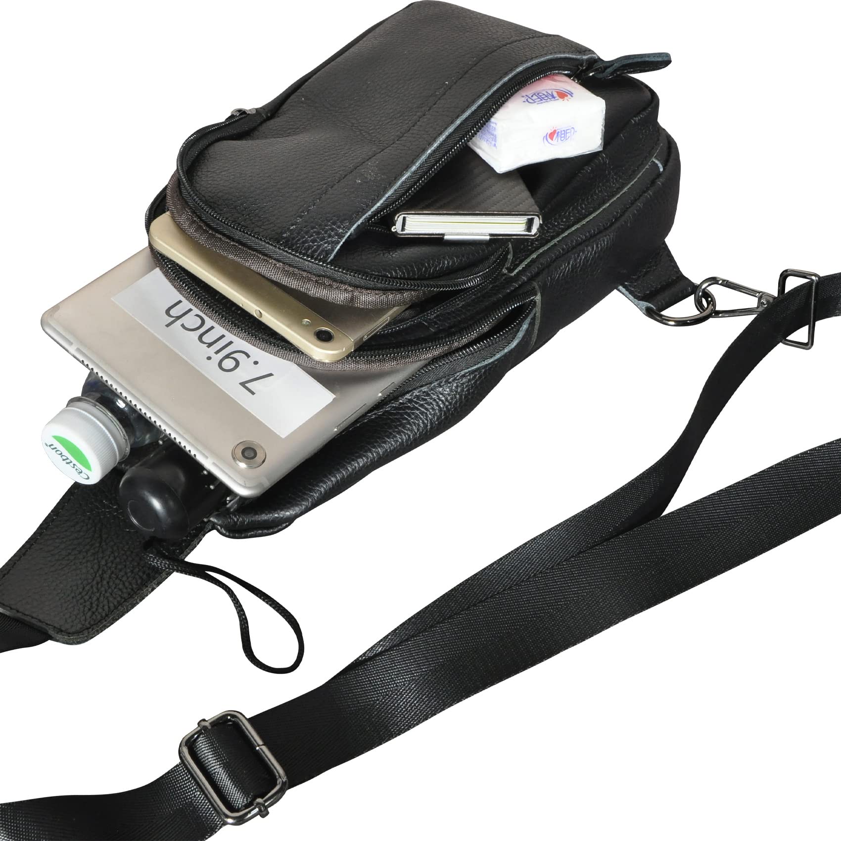 Le’aokuu Herren Echtes Leder Hüfttasche Brusttasche Bauchtsche Crossbody Bag Sling Bag Schultertsche Brustbeutel Für Motorrad Joggen