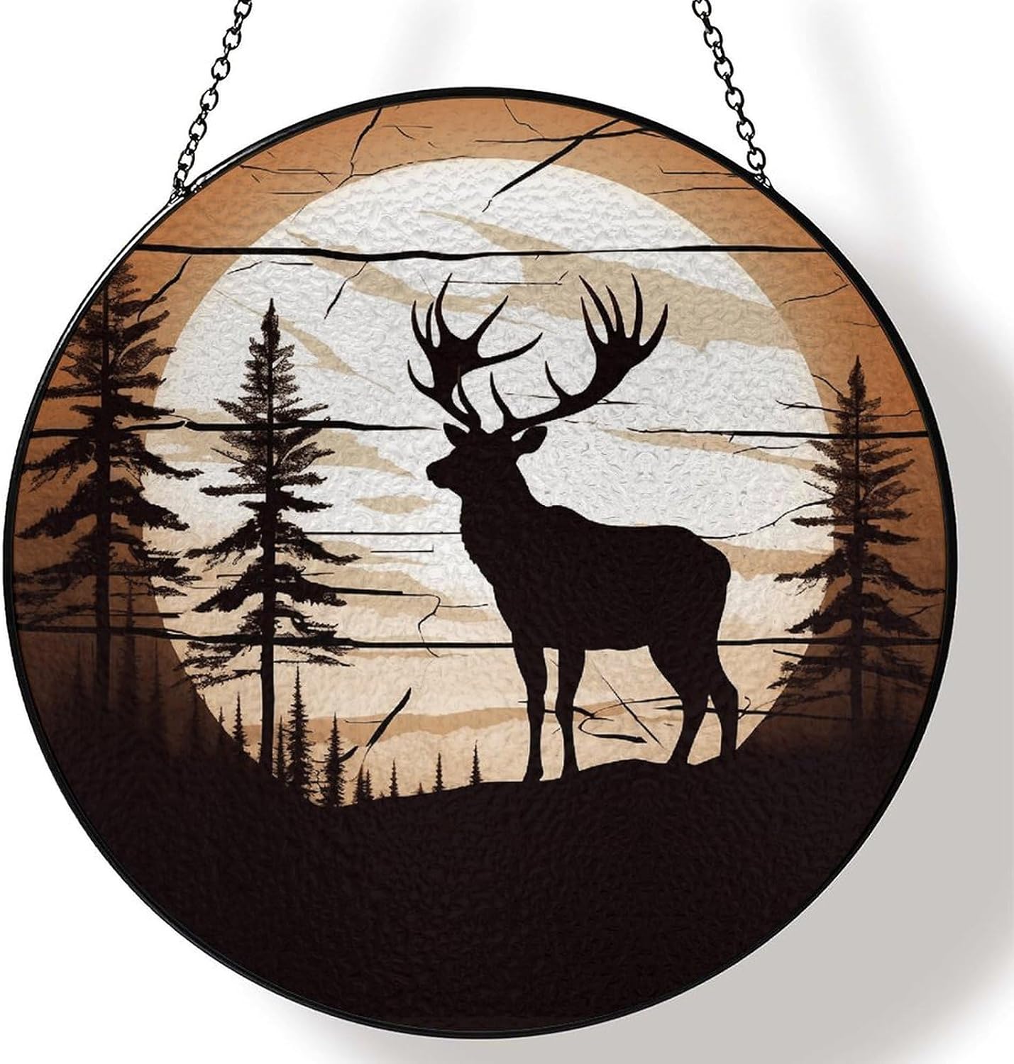 30x30cm Round Stained Glass Suncatcher for Window Hanging Decor with Chain