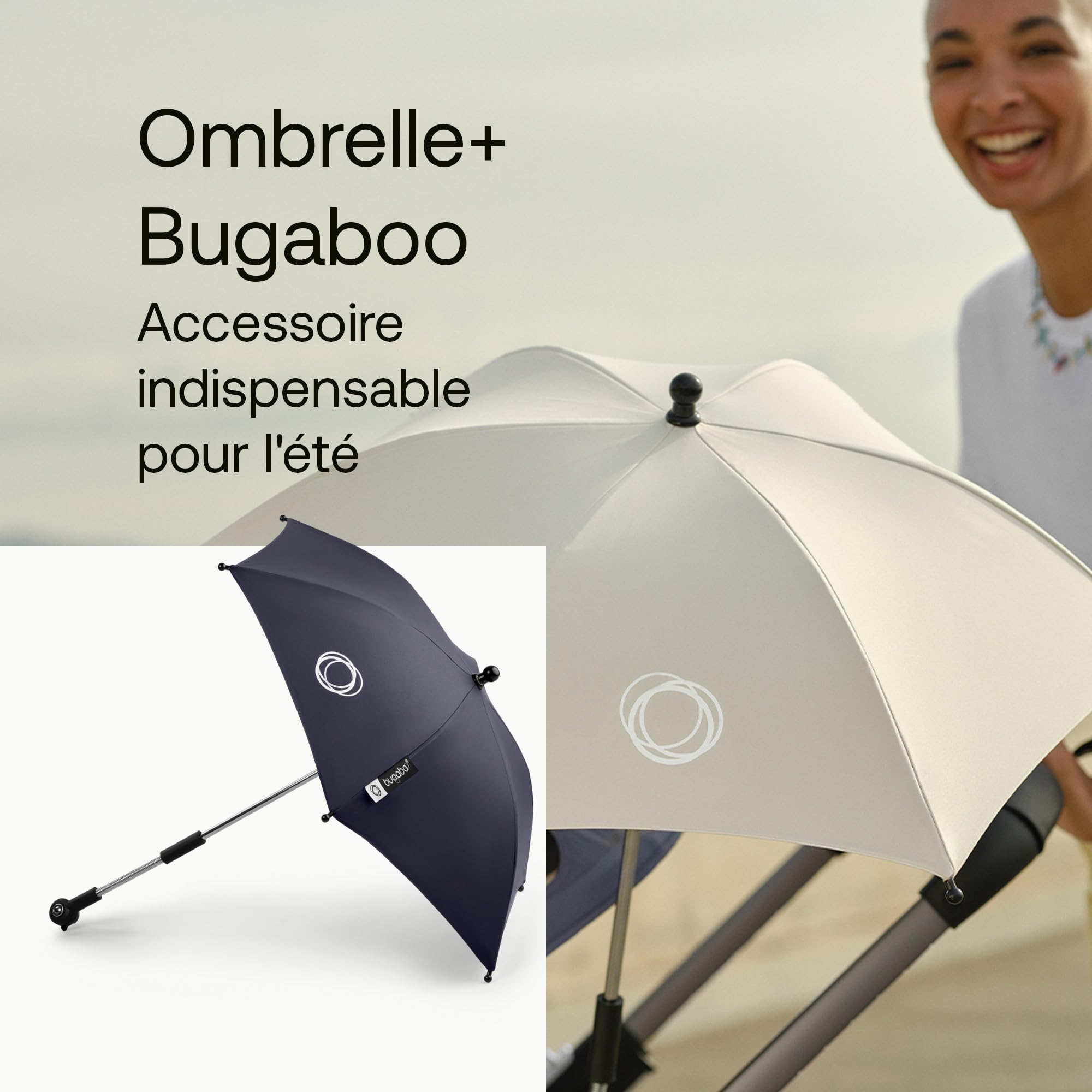 Bugaboo Parasol+, compatible avec toutes les poussettes Bugaboo en tissu avec protection UPF 50+ contre les rayons UV, connexion en un clic et mécanisme facilement réglable, Deep Indigo