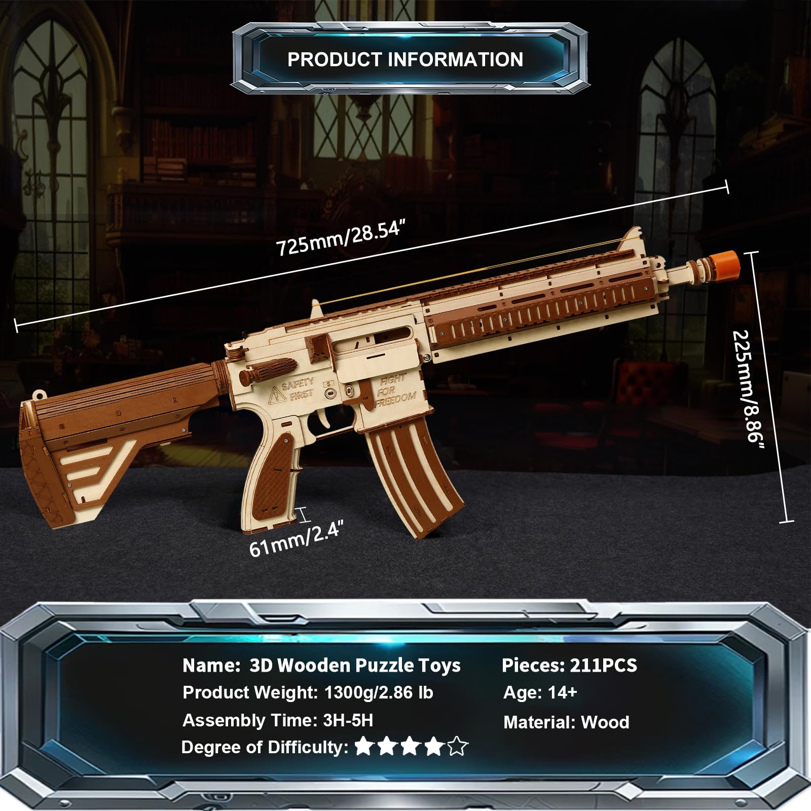 Drewniane puzzle 3D dla dorosłych w wieku od 14 lat, fajne gumki, pistolet, zabawki, zestawy montażowe, DIY, rękodzieło, hobby, urodziny, dla mężczyzn i kobiet, 211 szt