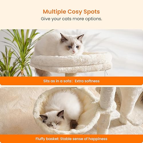 Miniatura 5 de Heybly Árbol para gatos, torre para gatos de interior con tabla de rascar, condominio de varios niveles para gatos con cuenco de alimentación, gris