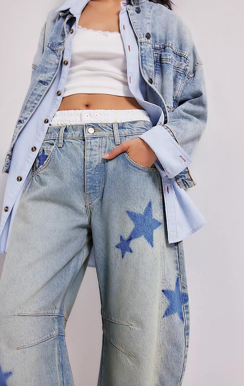 loveimgs Women's Mid Rise Barrel Jeans Wide Leg Baggy Printed Loose Y2k Boyfriend Denim Pants Horseshoe Jeans - Image 3