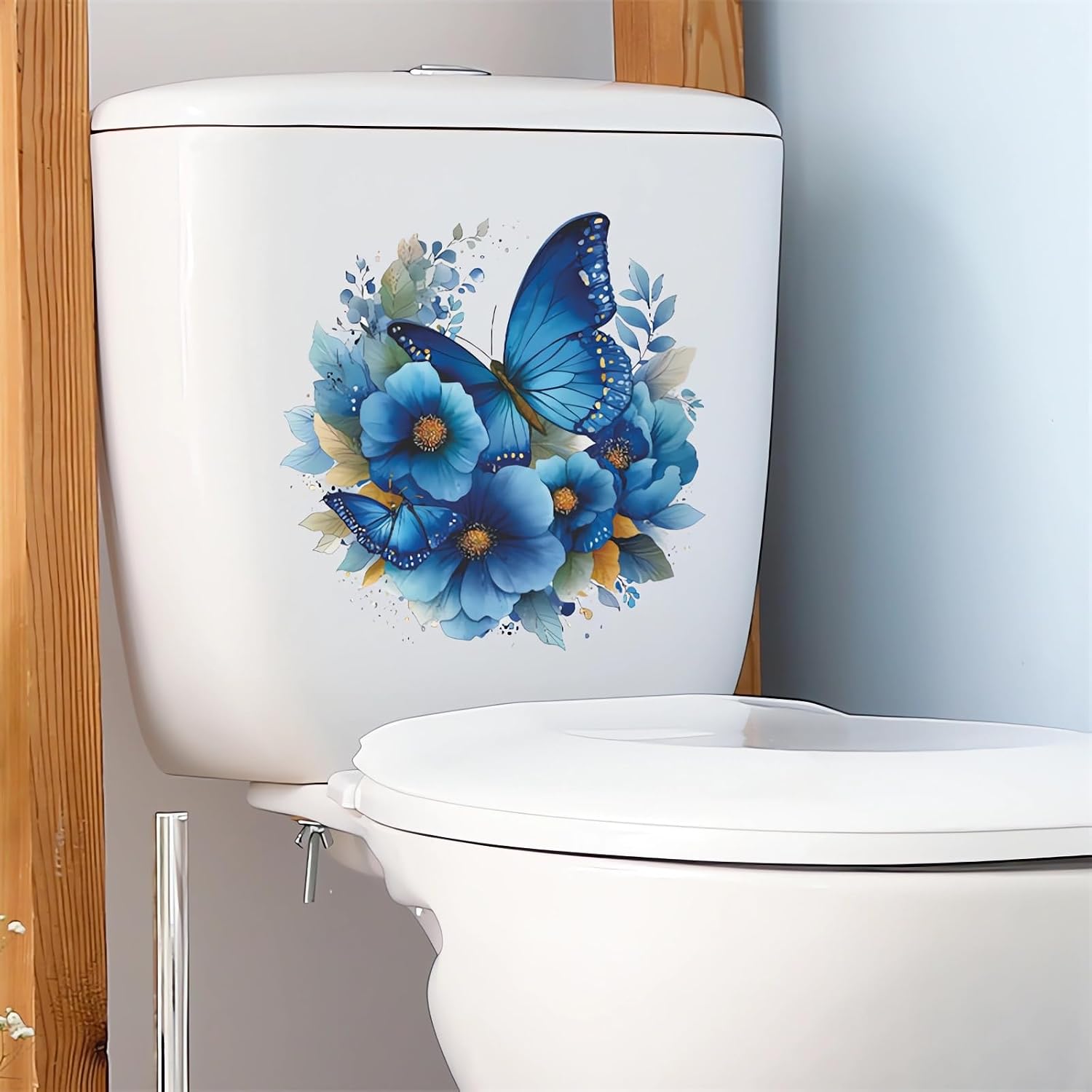 3 Sheets Blue Butterfly Floral Toilet Stickers Wall Art Decals
