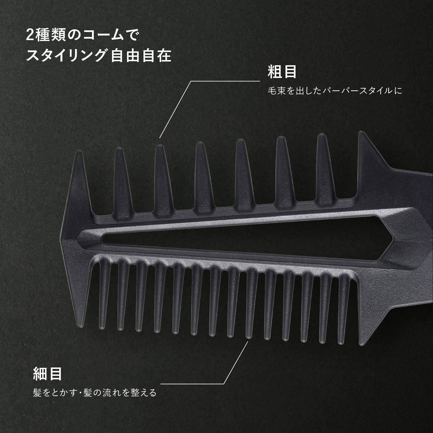 KAI 2-Way Mesh Hair Comb, Coarse & Fine, Black, Men's Hair Comb, 5.2 x 2.3 x 0.2 inches