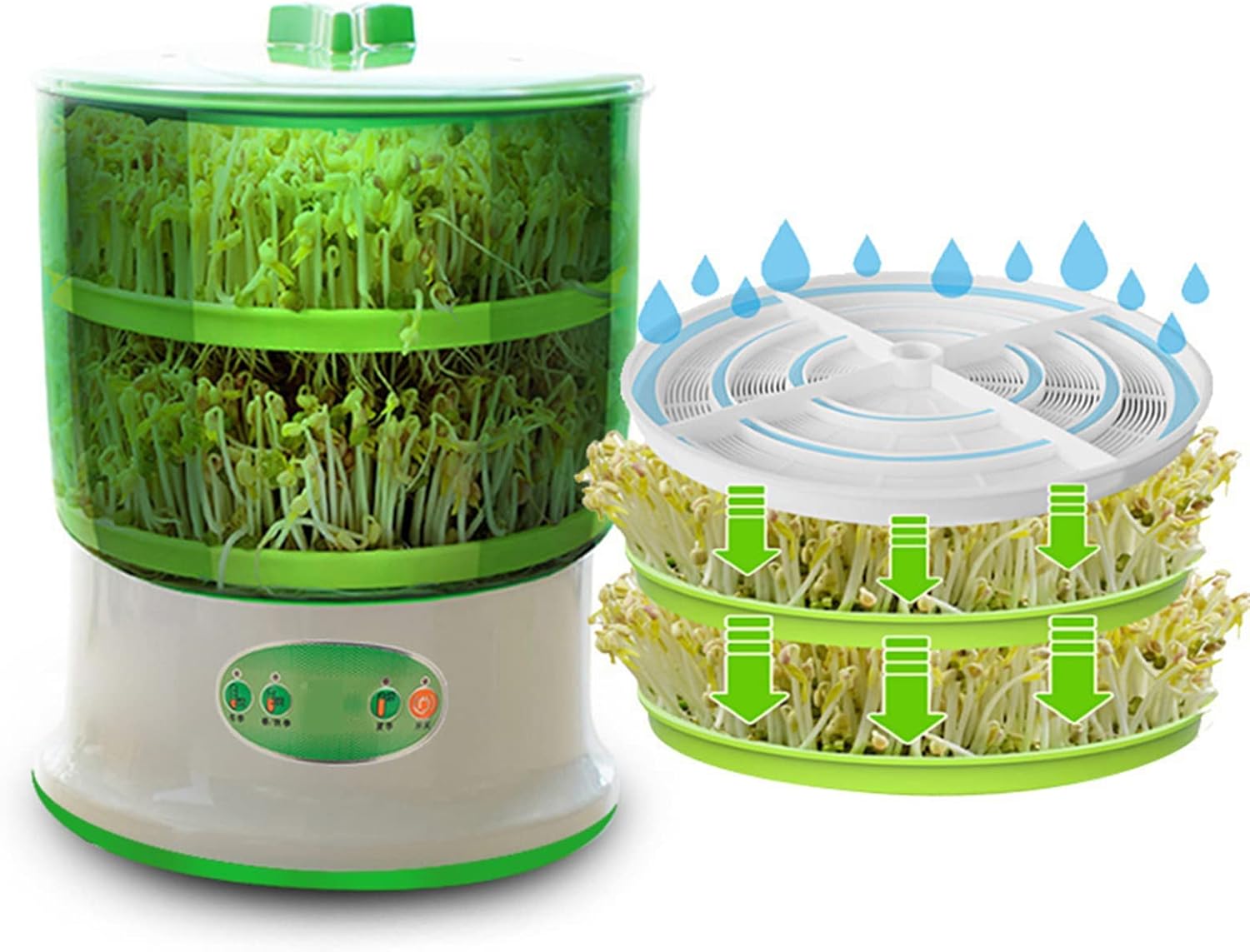 Bean Sprout Machine, 2PCS Automatic Bean Sprout Machine Household Kitchen Large Capacity Bean Sprout Cultivation kit, 3 Layers, US (3 Layers (2 Layer UK)