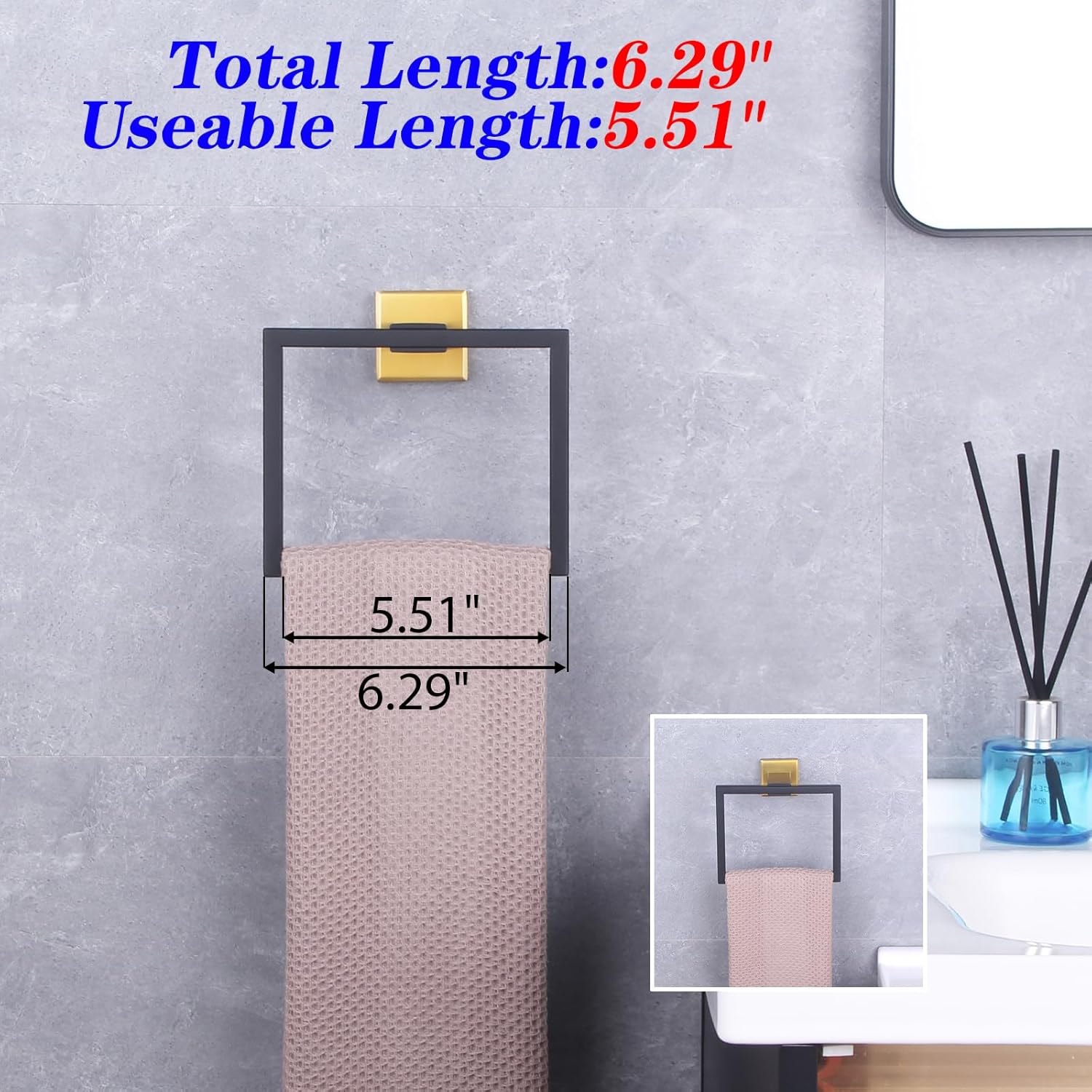 GERZWY Bathroom Hardware Set 2 Piece Towel Ring and Toilet Paper Holder SUS 304 Stainless Steel Wall Mounted (Black & Gold) JG1956-2BD