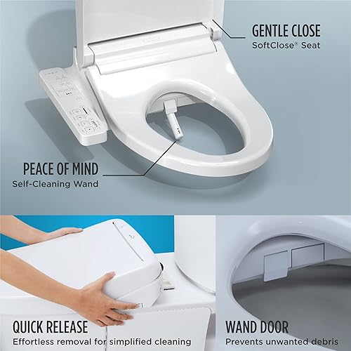 Vista 3 de TOTO® WASHLET® KC2 Asiento electrónico para bidé con asiento calefactado y tapa de cierre suave, redondo, blanco algodón - SW3023#01