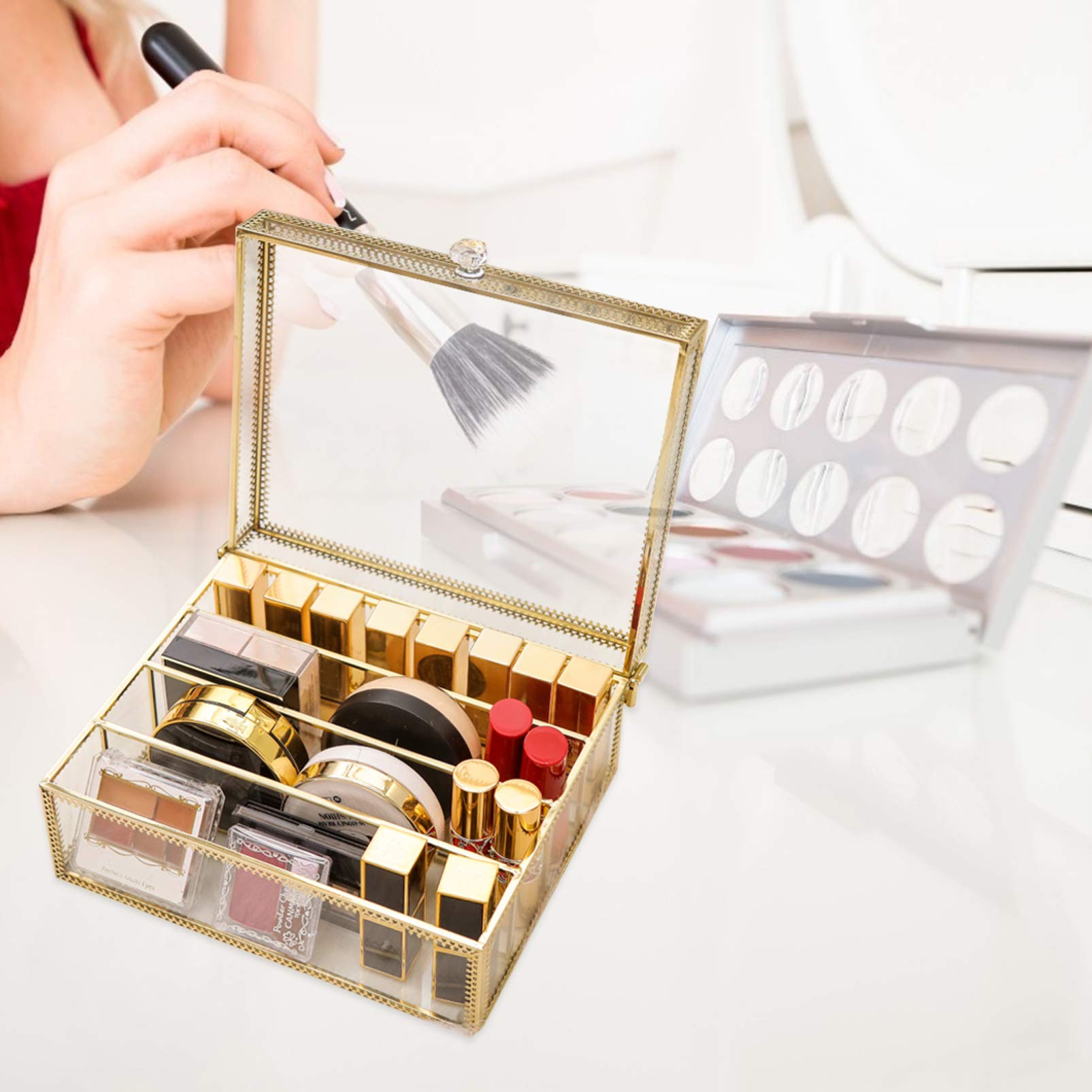 Kosmetik Aufbewahrungsbox aus Glas mit Deckel für Make Up