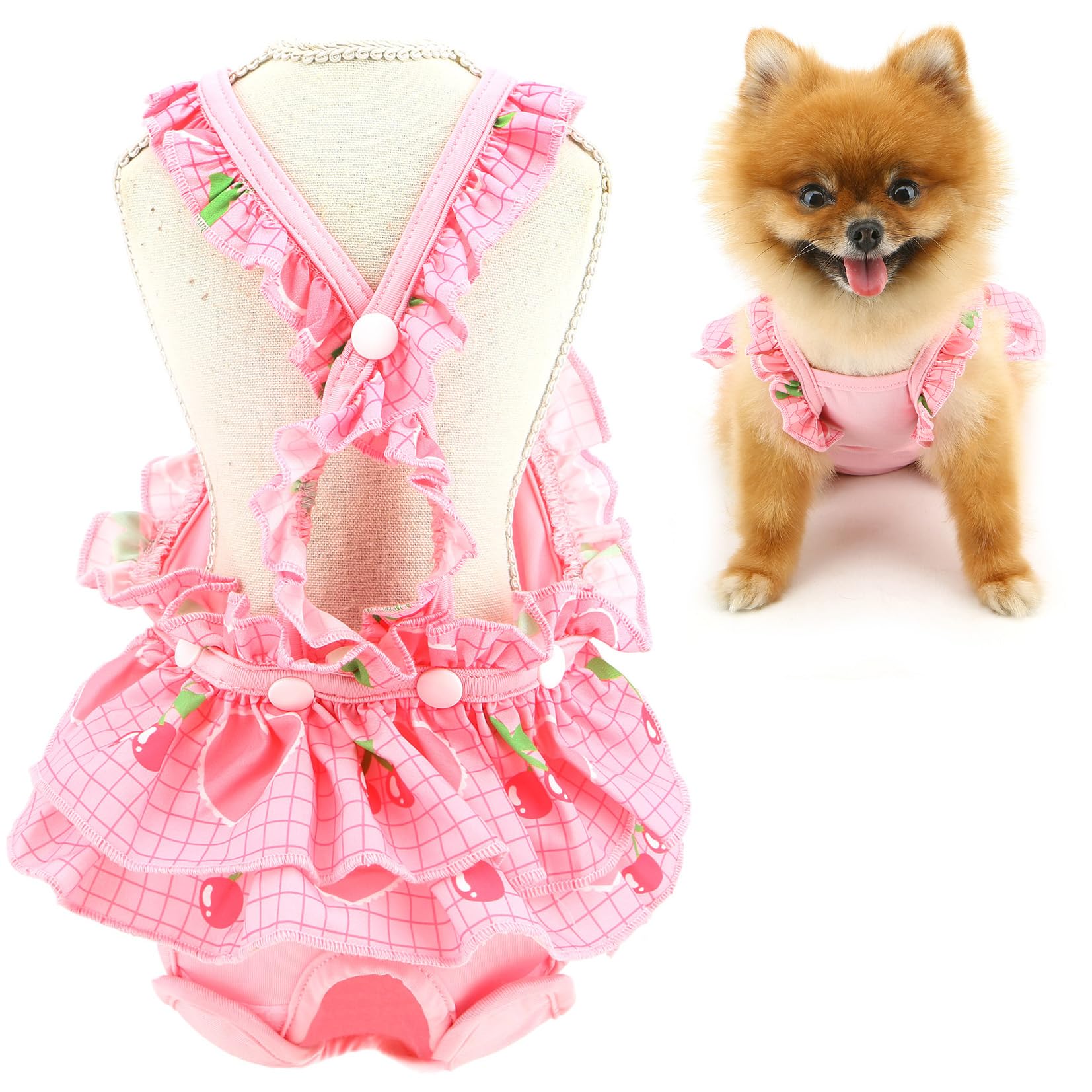 SMALLLEE_LUCKY_STORE Washable Reusable Dog Diaper Plaid Pet Sanitary Pantie with Suspender Puppy Cute Pet Underwear Diaper Jumpsuits for Female Dogs in Heat Period, Pink, M