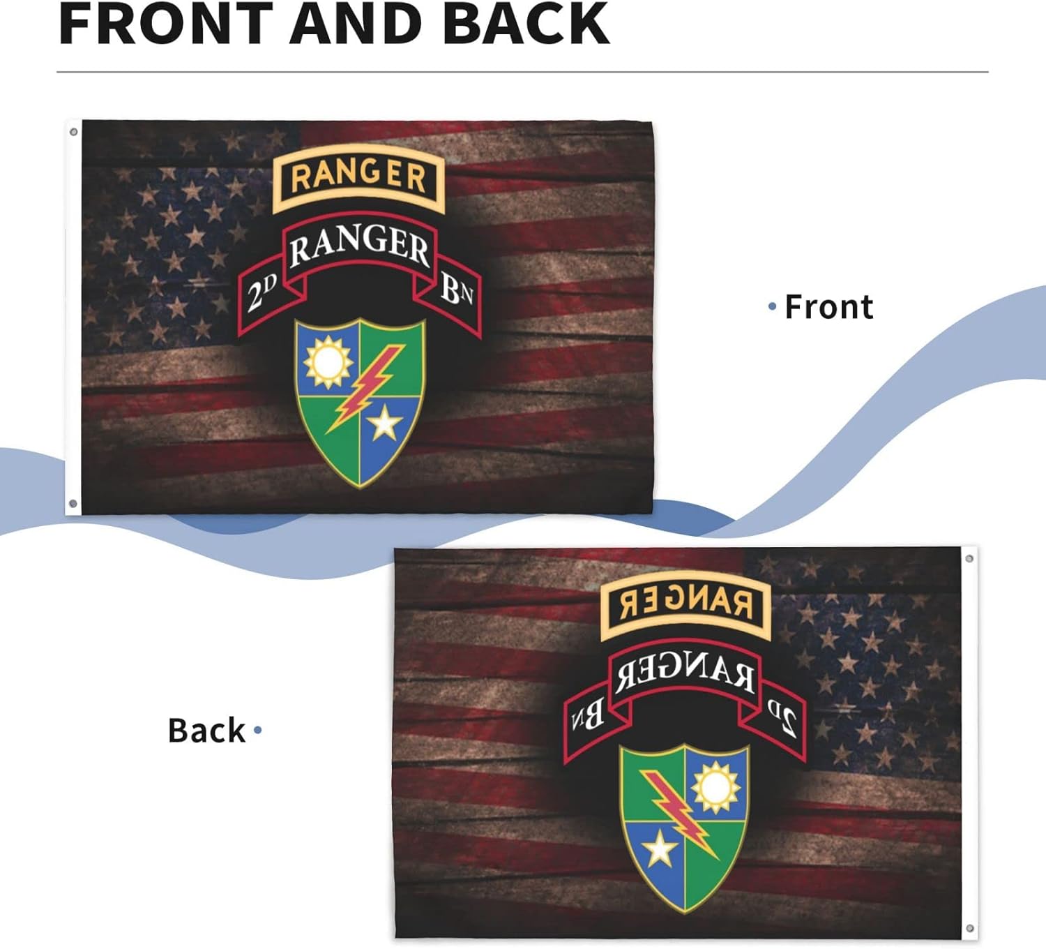 US Retro 2nd Ranger Battalion Flag Double Sided 5x8 Ft Heavy Duty Flag Outdoor Durable Decoration with Rust-Proof Metal Grommets