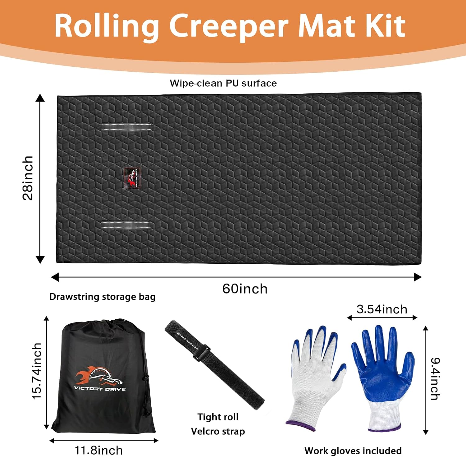 Upgraded Rolling Creeper Mat for Mechanics, 60 x 28 in Padded Automotive Work Mat for Cars, SUVs & Pickup Trucks, Black