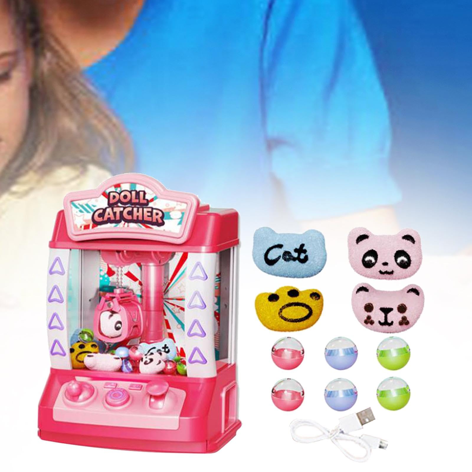 Greifautomat Mini Kranspielzeug Automaten Süßigkeitenspender Musikspiel Aus Strapazierfähigem Pp Material für Familienparty Kinderfreizeit Zuhause Ges, Rosa 4 Puppen