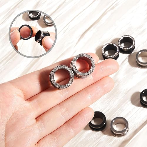 Miniatura 3 de Longbeauty 12 piezas de espléndidos túneles de circonita cúbica 316L de acero inoxidable, calibradores para oreja, tapones de arete para orejas, con