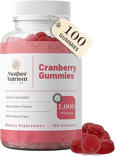 Gomitas de arándano para mujeres y niños de Mother Nutrient  1,000 mg de arándano puro, menos tarta y 90% menos azúcar que un vaso de jugo de