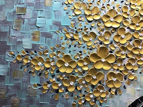 Miniatura 2 de V-inspire Arte, 24 x 60 pulgadas, arte abstracto moderno pintado a mano, árbol de la fortuna, arte de pared dorado, pinturas en lienzo, marco de