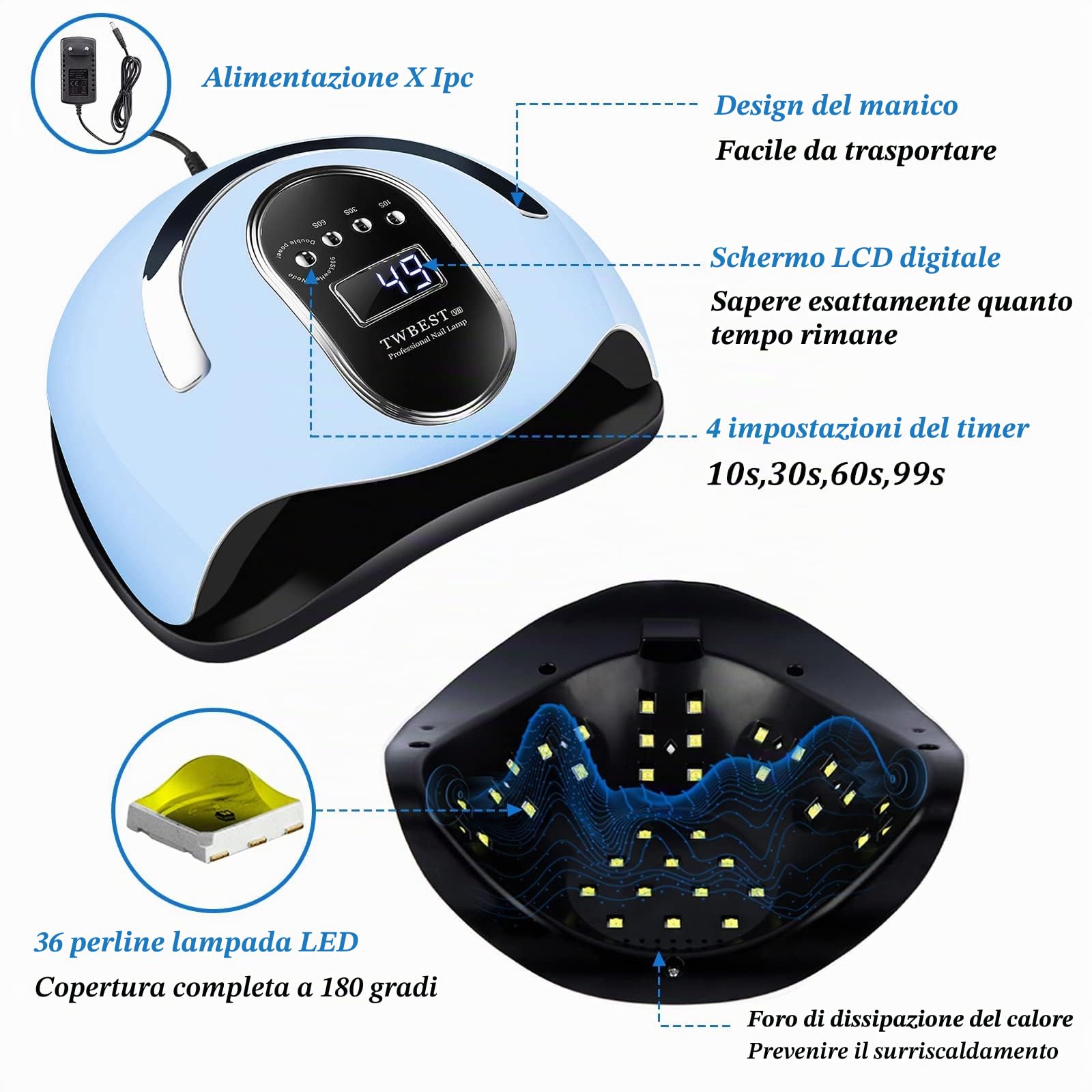 168W Lampada per Unghie,Fornetto Unghie con 4 Timer-10/30/60/99s,Lampada Unghie UV LED con Sensore LCD,Lampada UV LED Piastra Base Portatile e Rimovibile,Casa e Salone