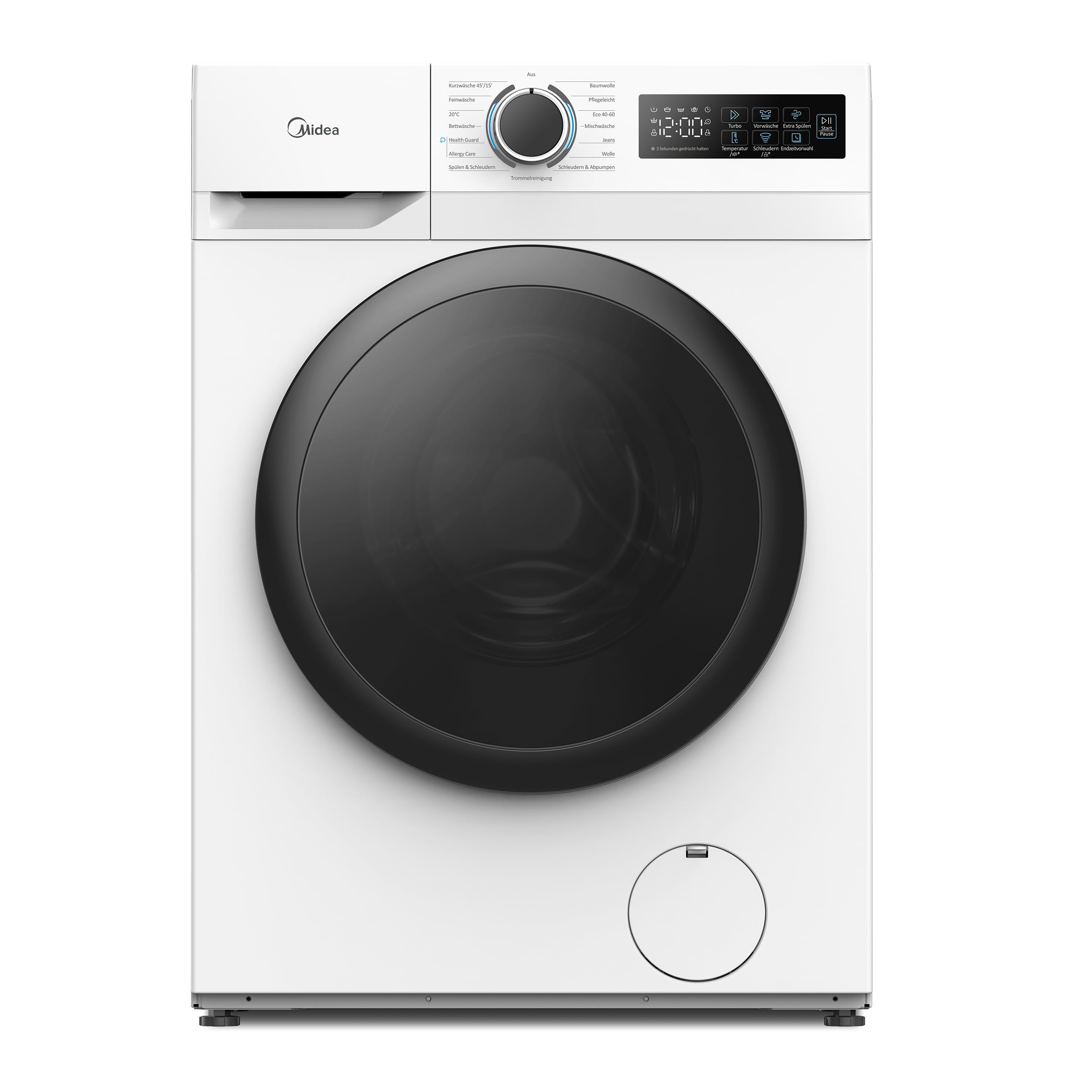 Midea Waschmaschine MF110 Series 8KG EEK A-10% MF11EW80BA10 | Kurzwäsche 45' / 15' 1400 U/min Wolle Inverter Motor Allergy Care Dampffunktion Trommelreinigung AquaStop Health Guard