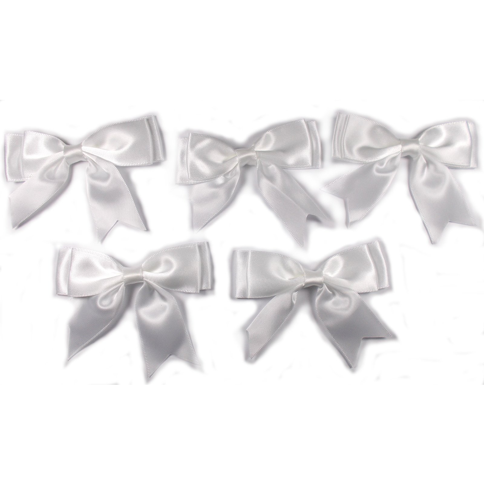 Push The Button White Large Satin Ribbon Double Bows 8Cm Wide Pack Of 5 (White)