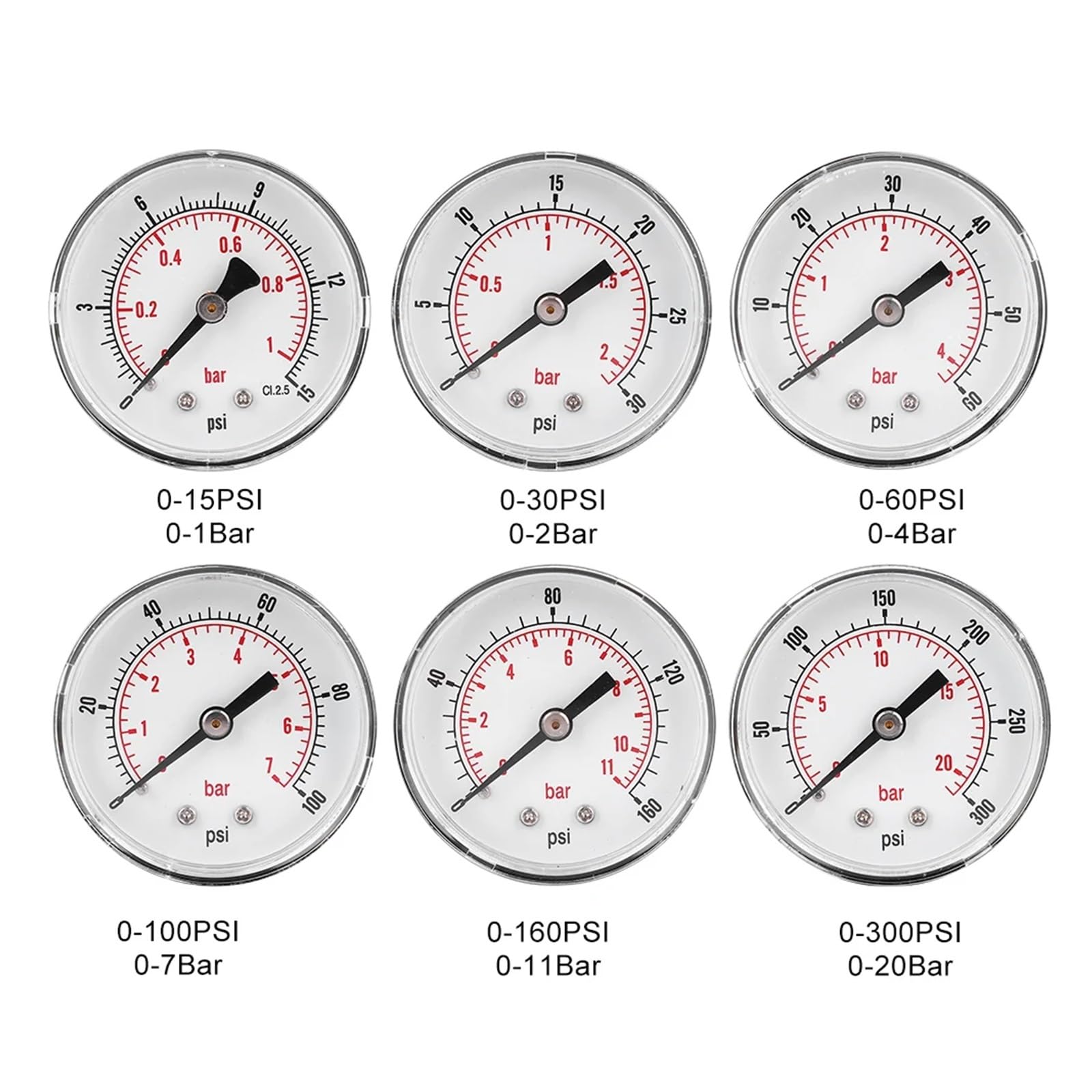 Manómetro de presión， Manómetro Digital de 50 mm con conexión Trasera de 1/4" for Agua, petróleo y Gas, rangos múltiples(0-15psi 0-1bar)