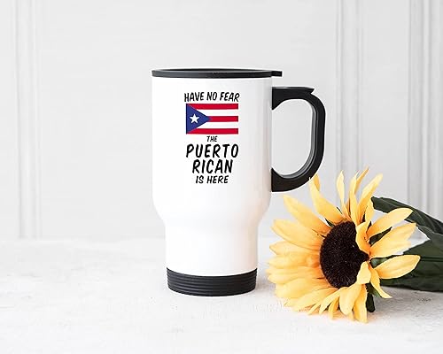 Miniatura 3 de Casitika Recuerdos de Puerto Rico. Taza de viaje puertorriqueña de acero blanco de 14 onzas. Copas novedosas con bandera de país para marido -